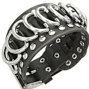 Black Cuff Bracelet with Multiple D-Rings